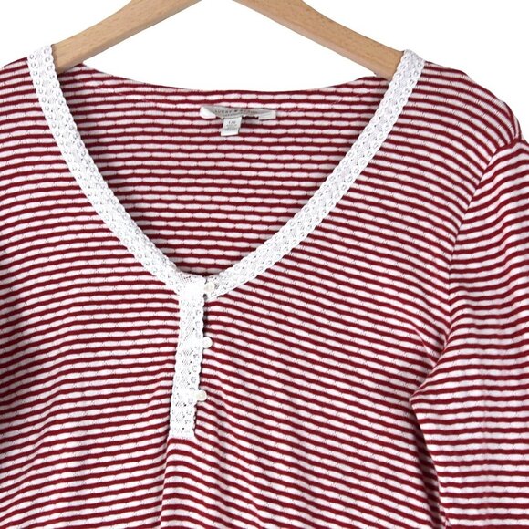 Lucky Brand Striped Lace Trim Henley Long Sleeve Top L - Picture 7 of 7